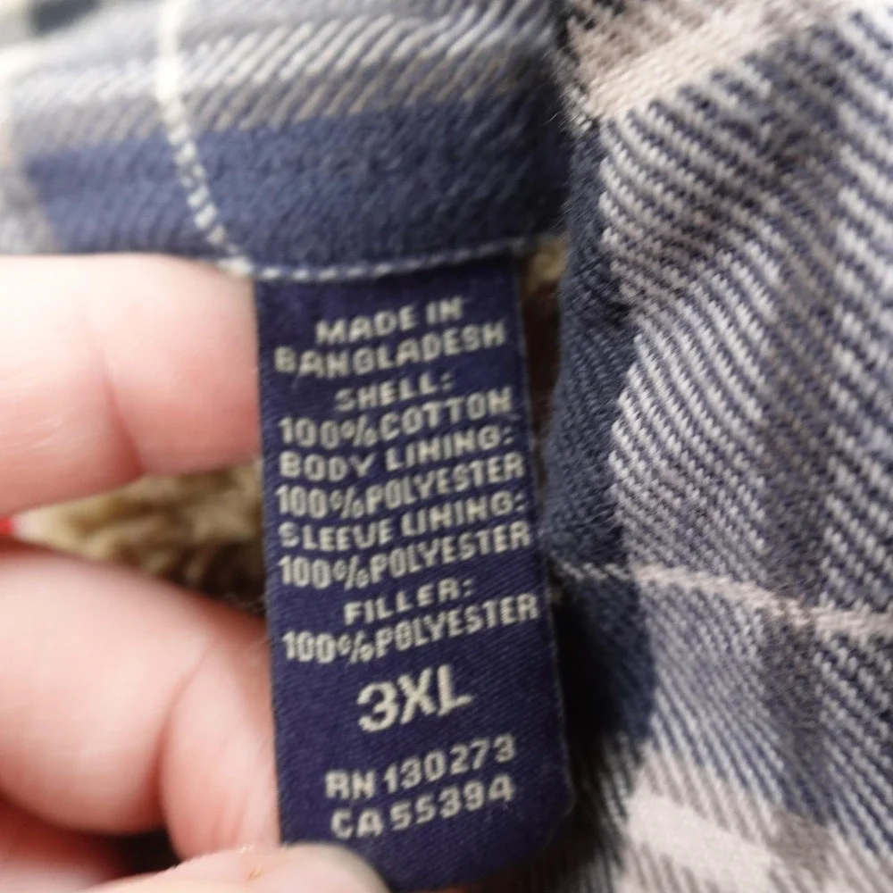 Wrangler Jacket Mens 3XL Blue Plaid Sherpa Lined Flannel Shirt Coat Warm Western
